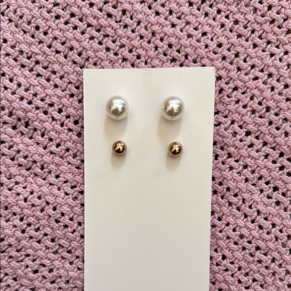 Faux Pearl and Gold Stud Earrings Set